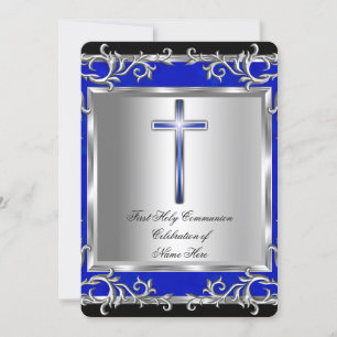 Boy or Girl First Holy Communion Silver Blue Invitation