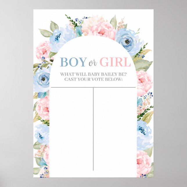 Boy or Girl floral chart, Guess the Gender Poster (Front)