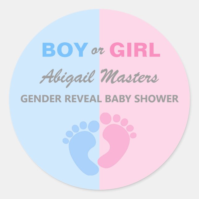 Boy or Girl Gender Reveal Baby Shower Baby Feet Classic Round Sticker (Front)
