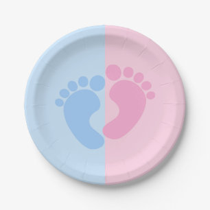Boy or Girl Gender Reveal Baby Shower Baby Feet Pa Paper Plate