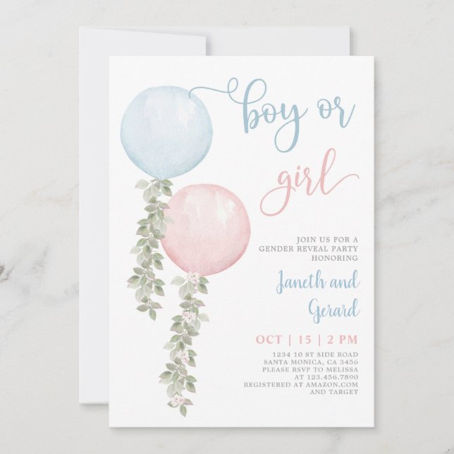Boy or Girl Gender Reveal Baby Shower Invitation (Front)