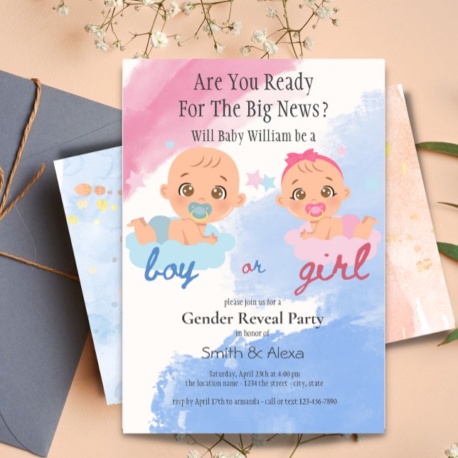 Boy or girl gender reveal baby shower invitation (Creator Uploaded)