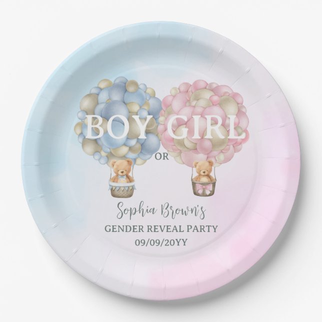 Boy or Girl Gender Reveal Baby Shower Party Paper Plate (Front)