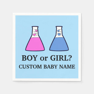 Boy or Girl Gender Reveal Science Beaker Hearts Napkin