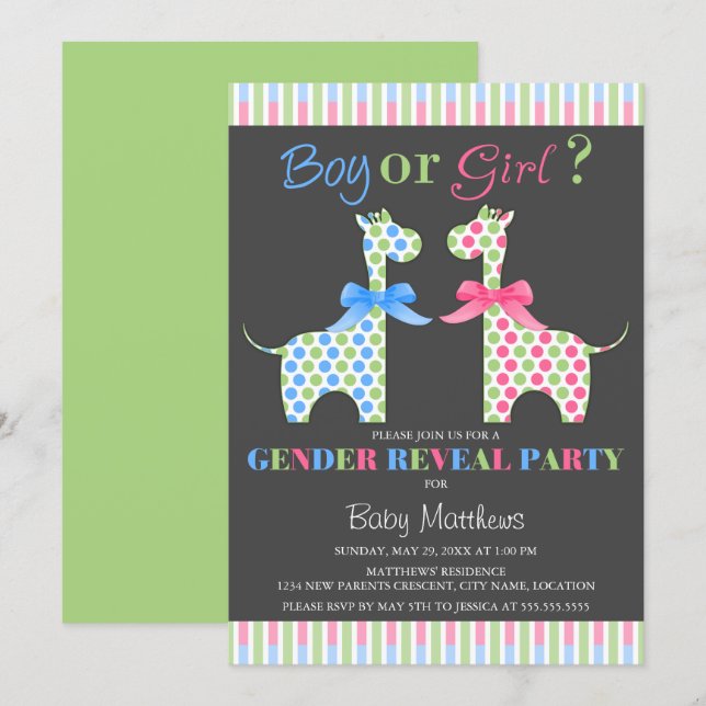 Boy or Girl Giraffe Gender Reveal Party Invitation (Front/Back)