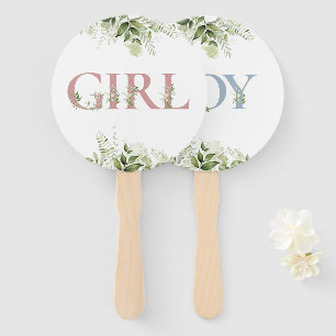 Boy Or Girl Greenery Gender Reveal Voting Game Hand Fan