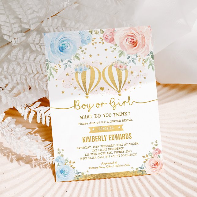 Boy or Girl Hot Air Balloon Gender Reveal Shower Invitation (Creator Uploaded)