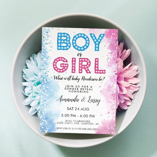 Boy or Girl Marquee Lights Gender Reveal Invitation (Creator Uploaded)