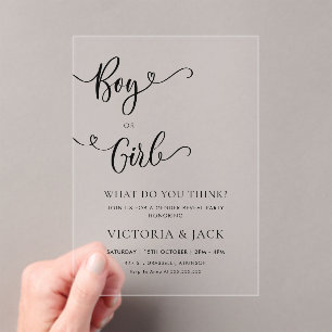Boy or Girl Minimalist Gender Reveal Party Acrylic Invitations