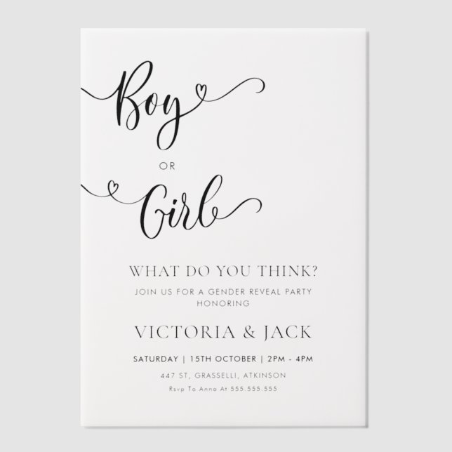 Boy or Girl Minimalist Gender Reveal Party Vellum Invitations (Front)