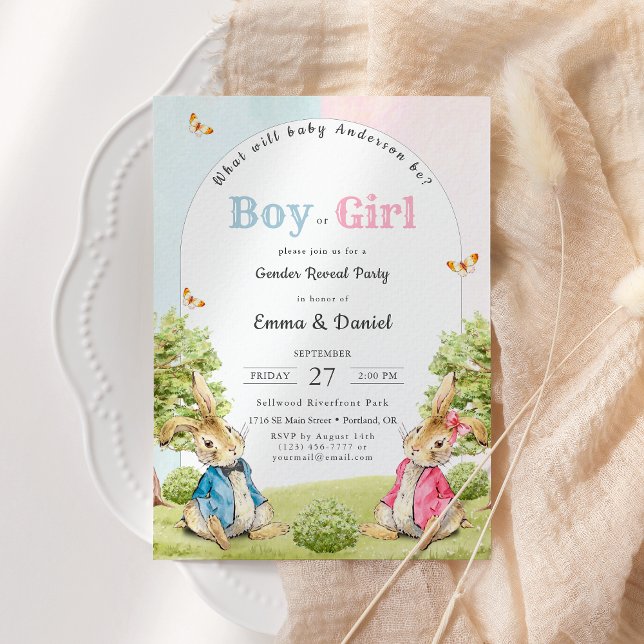Boy or Girl Peter The Rabbit Gender Reveal Party Invitation (Creator Uploaded)