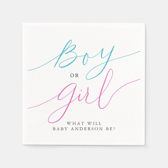 Boy Or Girl Pink and Blue Gender Reveal Party Napkin (Front)