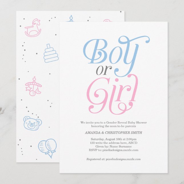Boy or Girl, Pink and Blue, Modern, Gender Reveal Invitation (Front/Back)
