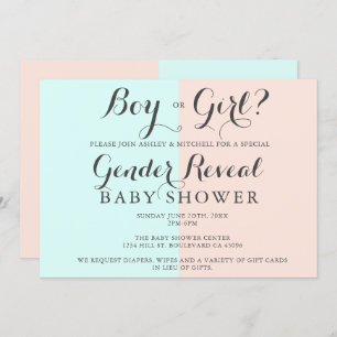 Boy or girl pink blue baby shower gender reveal invitation