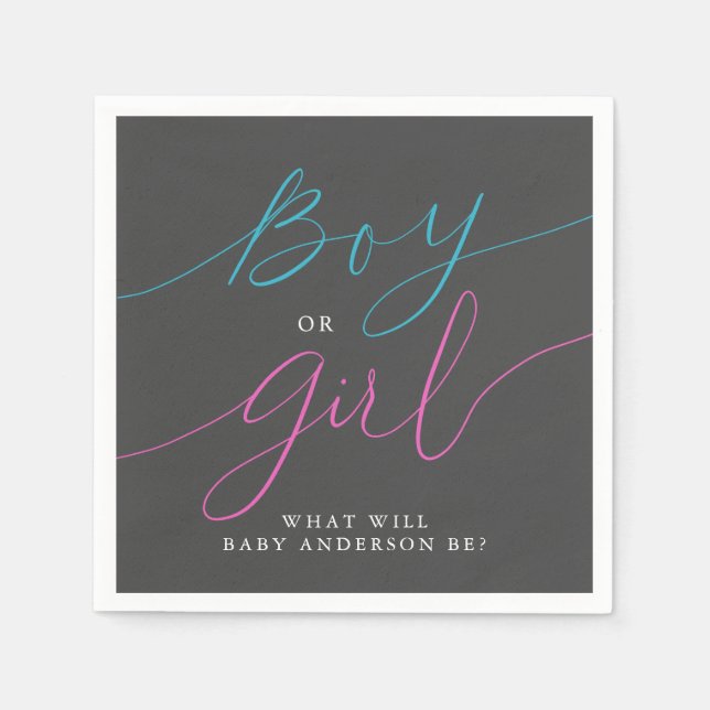 Boy or Girl Pink Blue Gender Reveal Party Grey Napkin (Front)