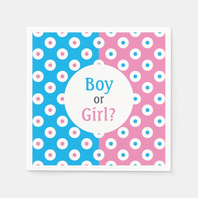 Boy or Girl? Pink & Blue Polka-Dot Gender Reveal Napkin (Front)