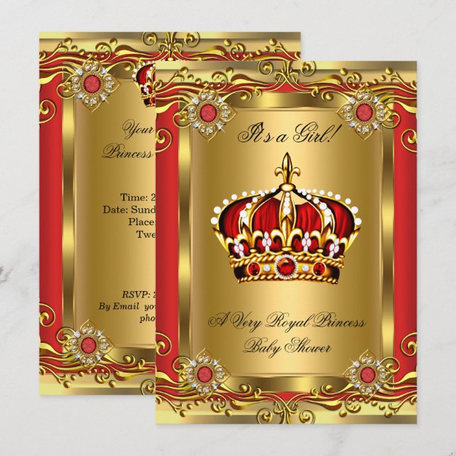 Boy or Girl Royal Baby Shower Regal Red Gold 2 Invitation (Front/Back)