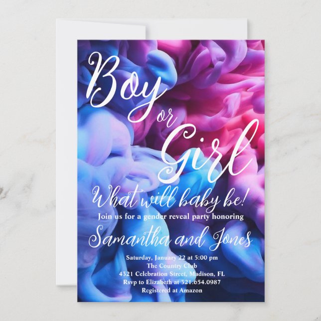 Boy or Girl Smoke Themed Baby Gender Reveal Party  Invitation (Front)