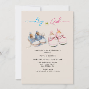 Boy or Girl sneakers Beige Gender Reveal Party Invitation