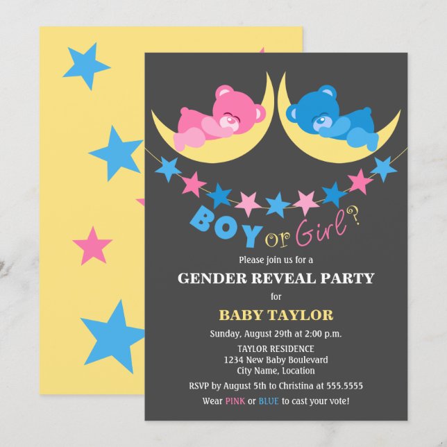Boy Or Girl Teddy Bears Gender Reveal Party Invitation (Front/Back)