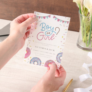 Boy or Girl Watercolor Donut gender reveal Vellum Invitations