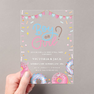 Boy or Girl Watercolor Doughnut gender reveal Acrylic Invitations