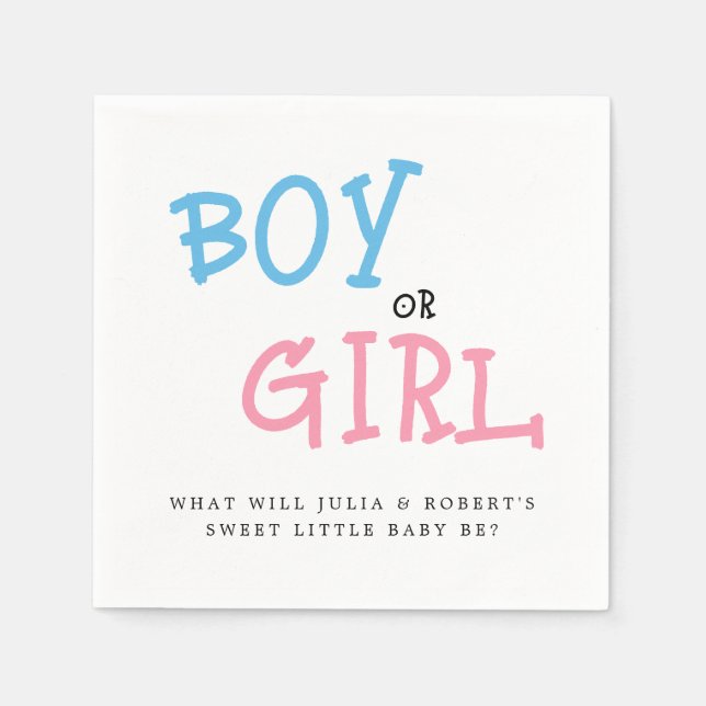 Boy or Girl Watercolor Gender Reveal Party Napkin (Front)