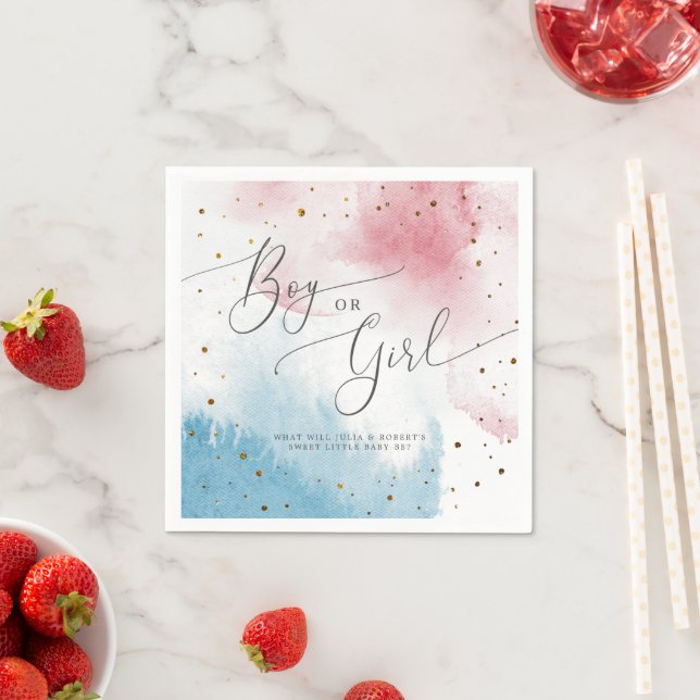 Boy or Girl Watercolor Gender Reveal Party  Napkin (Insitu)