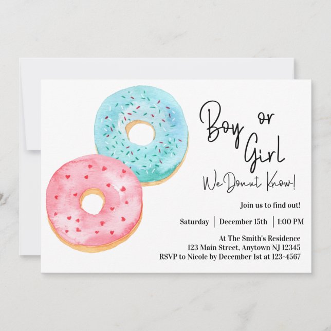 Boy or Girl, We DONUT know! Gender Reveal  Invitation (Front)