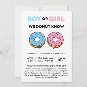 Boy or Girl We Doughnut Know Gender Reveal Brunch Invitation