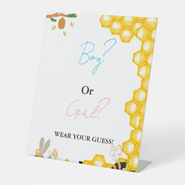 Boy Or Girl Wear your guess baby shower game Pedestal Sign (Front)