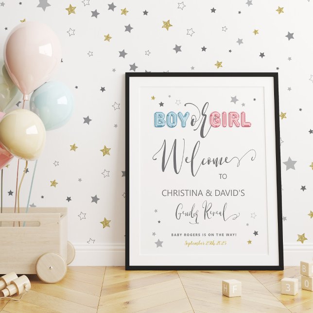 Boy or Girl Welcome to Neutral Gender Reveal Party Poster (Creator Uploaded)
