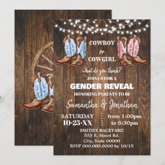 Boy or Girl Western Boots Gender Reveal Shower Invitation