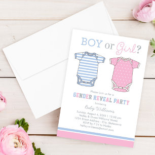 Boy or Girl White Baby Gender Reveal Party Invitation