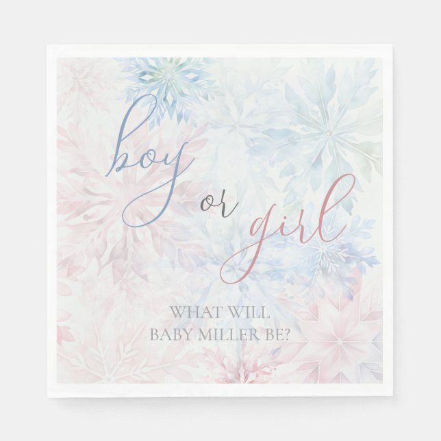 Boy or Girl Winter Pink Blue Snowflake Napkin (Front)
