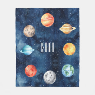 Boy Outer Space Cosmic Solar System Birthday Fleece Blanket