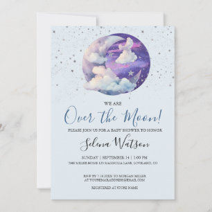 Boy Over the Moon Modern Baby Shower Invitation
