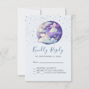 Boy Over the Moon Modern Baby Shower RSVP Card
