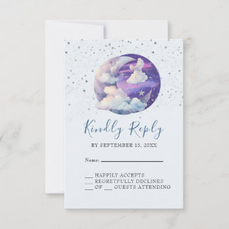 Boy Over the Moon Modern Baby Shower RSVP Card