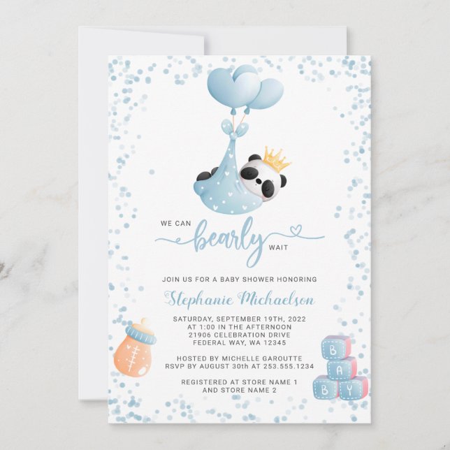 Boy Panda Bearly Wait Baby Shower Invitation (Front)