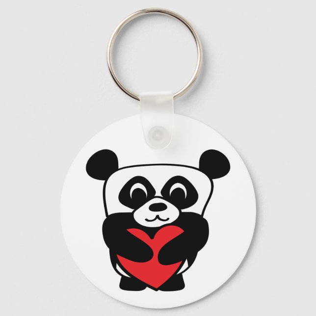 Boy Panda with Big Red Heart Key Ring (Front)