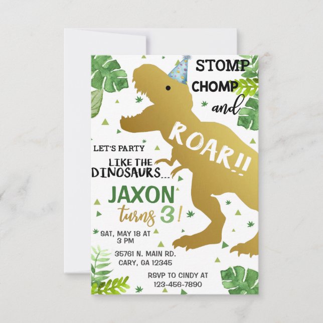 Boy party like a dinosaur birthday invitation. invitation (Front)
