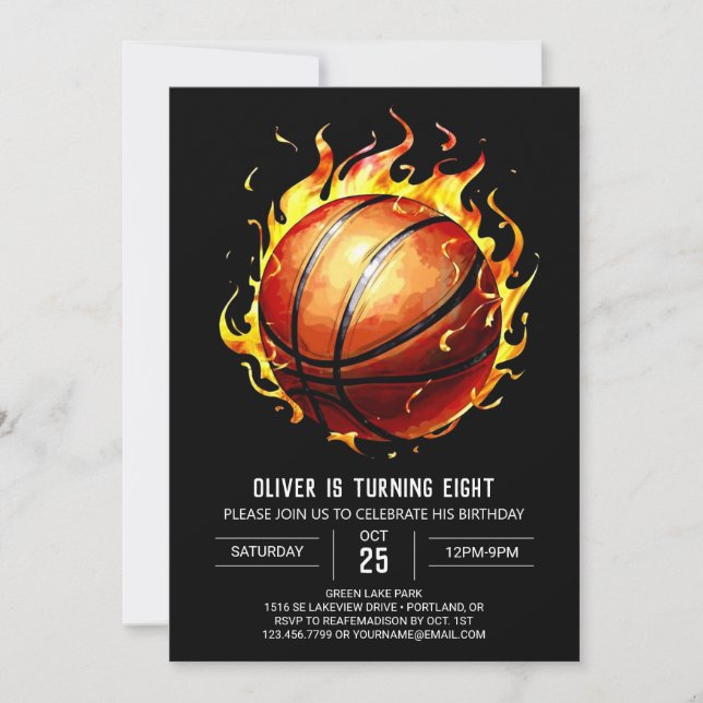  Boy Pastel Editable Basketball Birthday Invitation (Front)