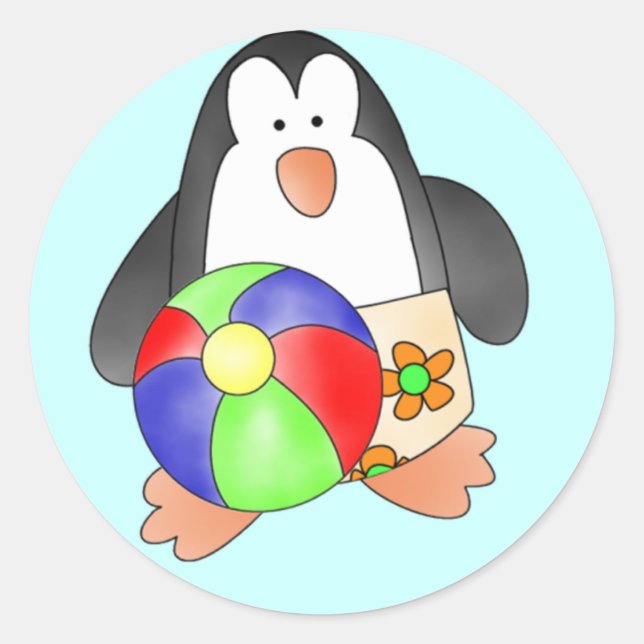 Boy Penguin at Beach Tshirts and Gifts Classic Round Sticker (Front)