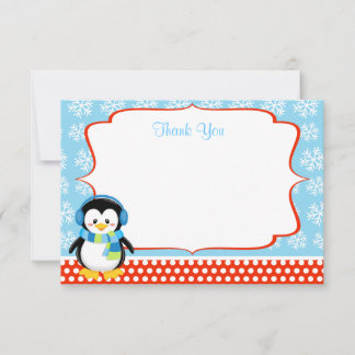 Boy Penguin Winter Snowflake Thank You Cards