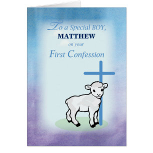 Boy Personalise Name on First Confession with Lamb