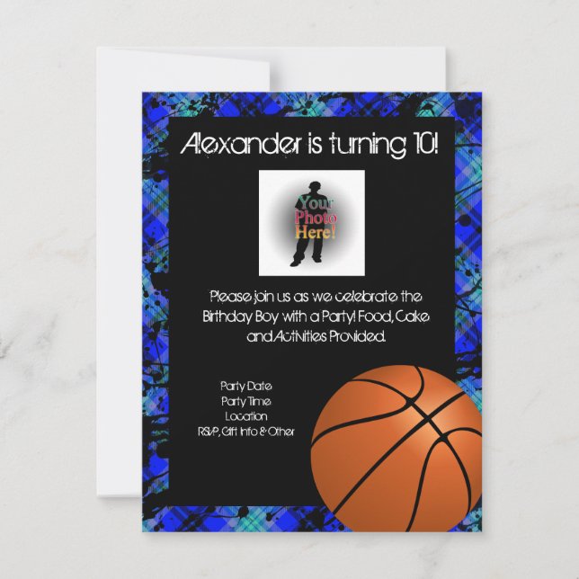 Boy Personalised Basketball B-Day Party Invitation (Front)
