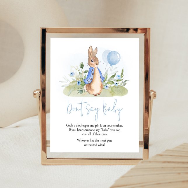 Boy Peter Rabbit Baby Shower Don't Say Baby Poster (Peter Rabbit Balloon Spring Baby Shower Don't Say Baby Sign)