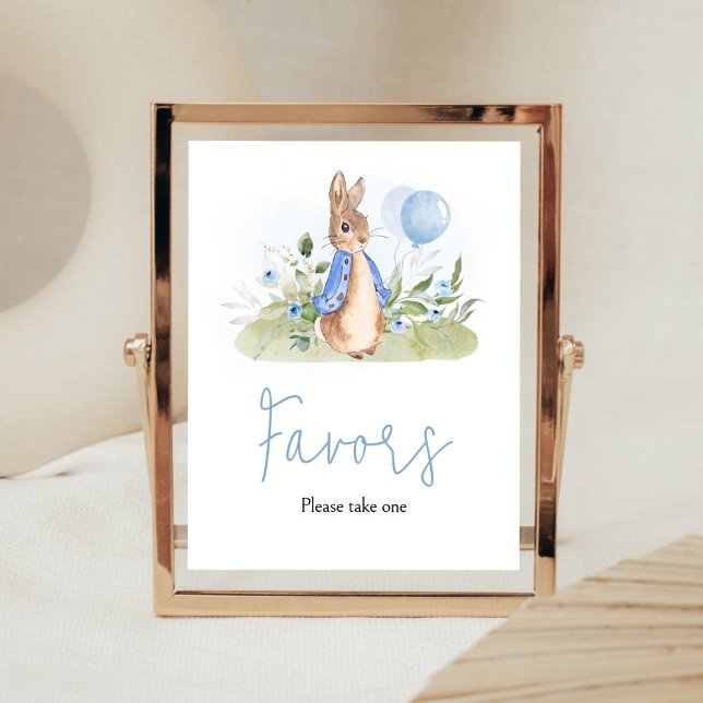 Boy Peter Rabbit Baby Shower Favours Poster (Peter Rabbit Balloon Spring Baby Shower Favors Sign)