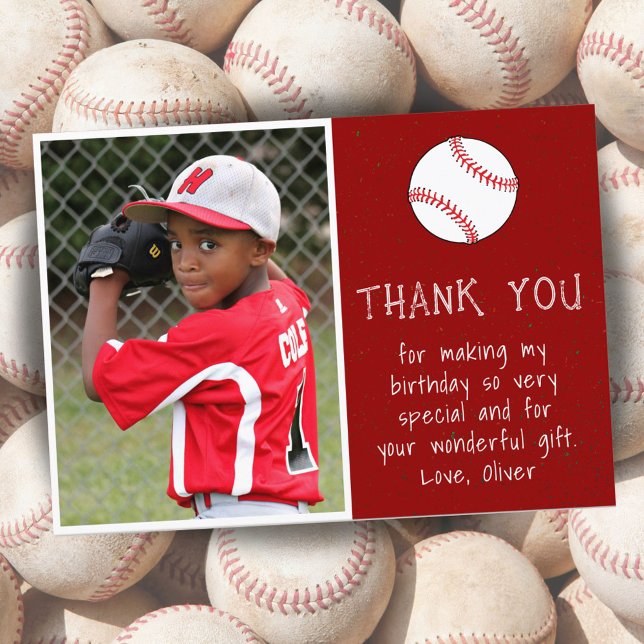 Boy Photo Baseball Ball Kid's Birthday  Thank You Card (Creator Uploaded)